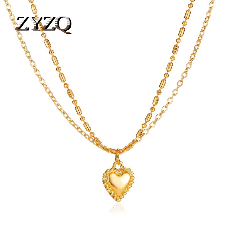 ZYZQ личности двойной Слои сердце по сниженным ценам! Цепи Подвеска колье Женские