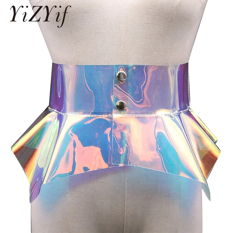 Женская модная голографическая Прозрачная Юбка из ПВХ с регулируемыми оборками