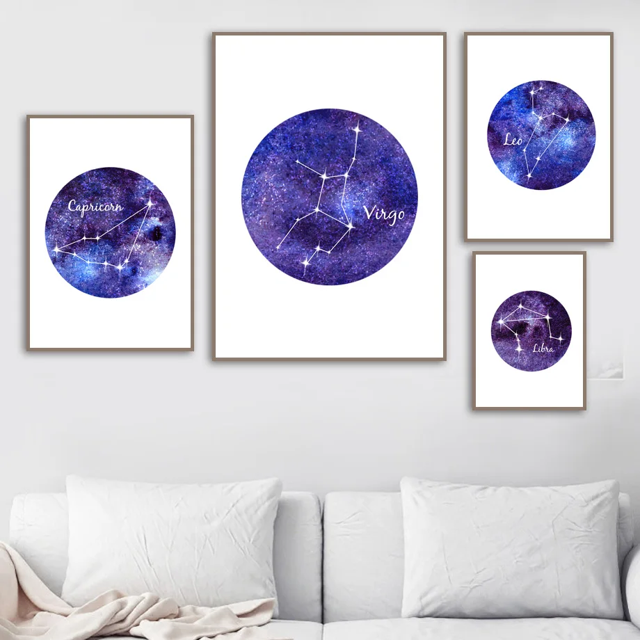 Настенная картина со знаками Зодиака звездное небо постеры и принты на холсте в