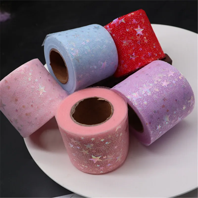 25 ярдов 6 см Тюль со звездами разноцветный Блестящий тюль выпечка торт Топпер