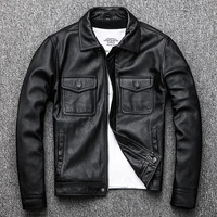 free shipping genuine leather jacket winter casual black men cowhide clothes quality plus size leather coat 54 56 slim outlet