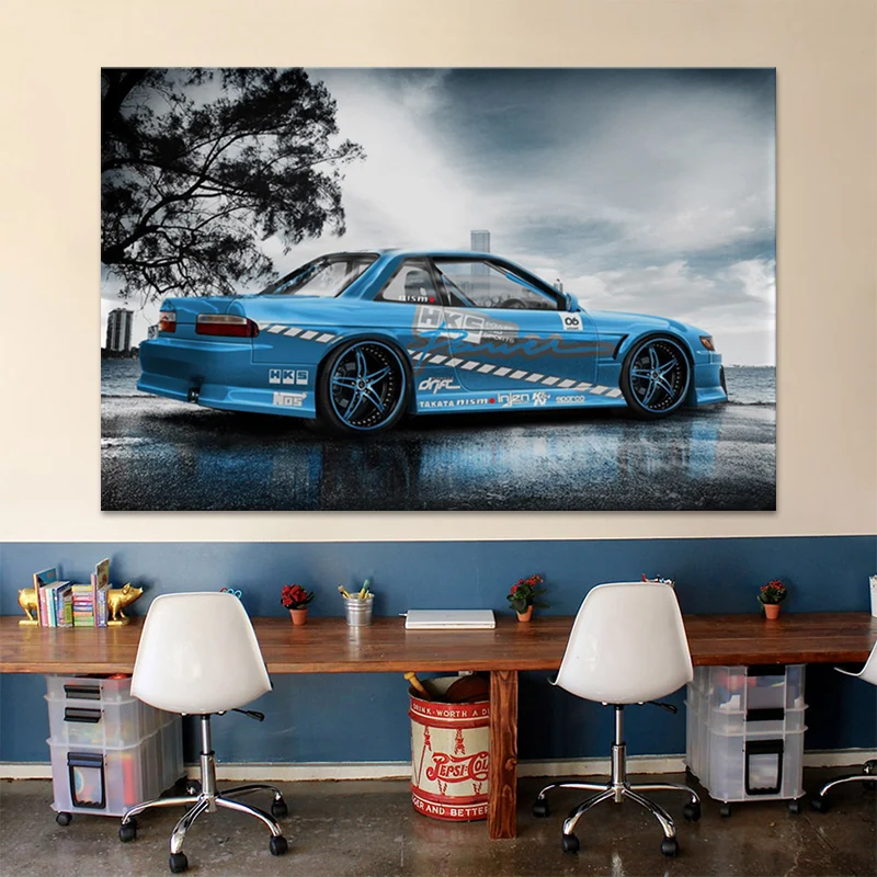 

Japanese Cool Blue Nissan Drift Low Lying Pneumatic Jdm Sports Car Fabric Poster Paintings Home Art Living Room Decoration