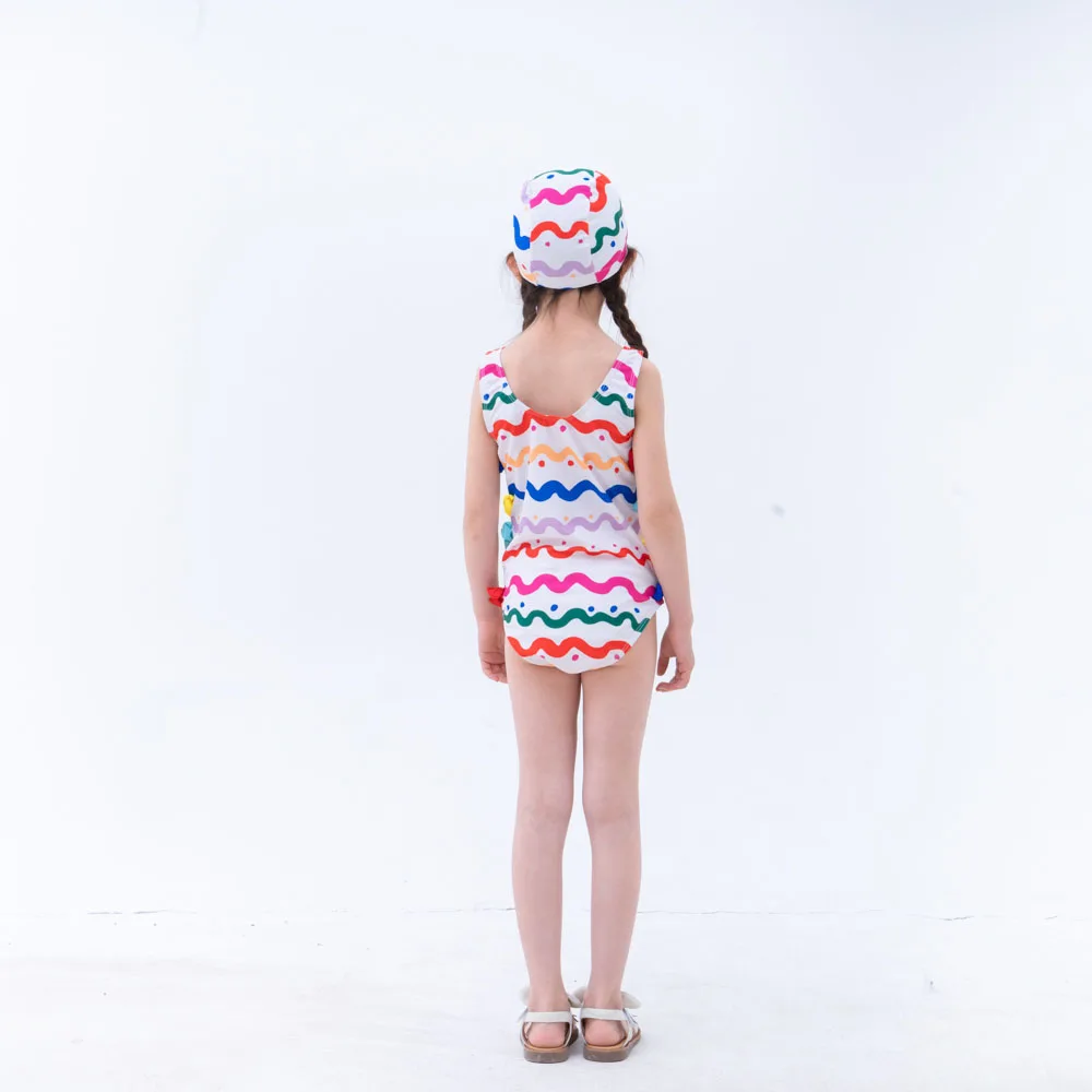 

Hollead Children Summer Sling Swimwear Girls Swimsuit+Hat Sets Kids Lovely Print One-Piece Bikini Hawaii Beach Clothes 2-7 Year