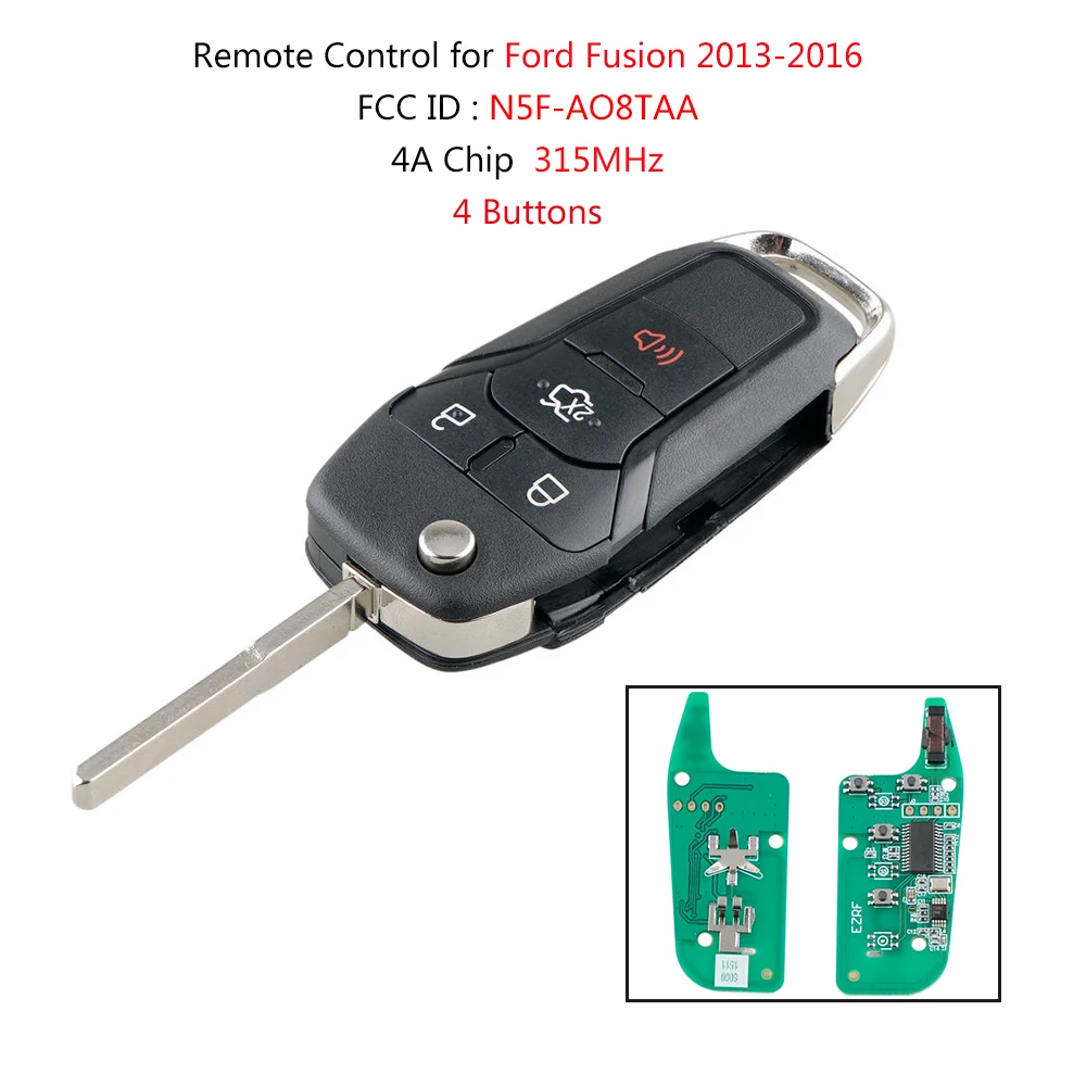 Запасной смарт ключ без ключа для Ford Fusion 2013 2015 4 кнопки 315 МГц с чипом Hitag Pro