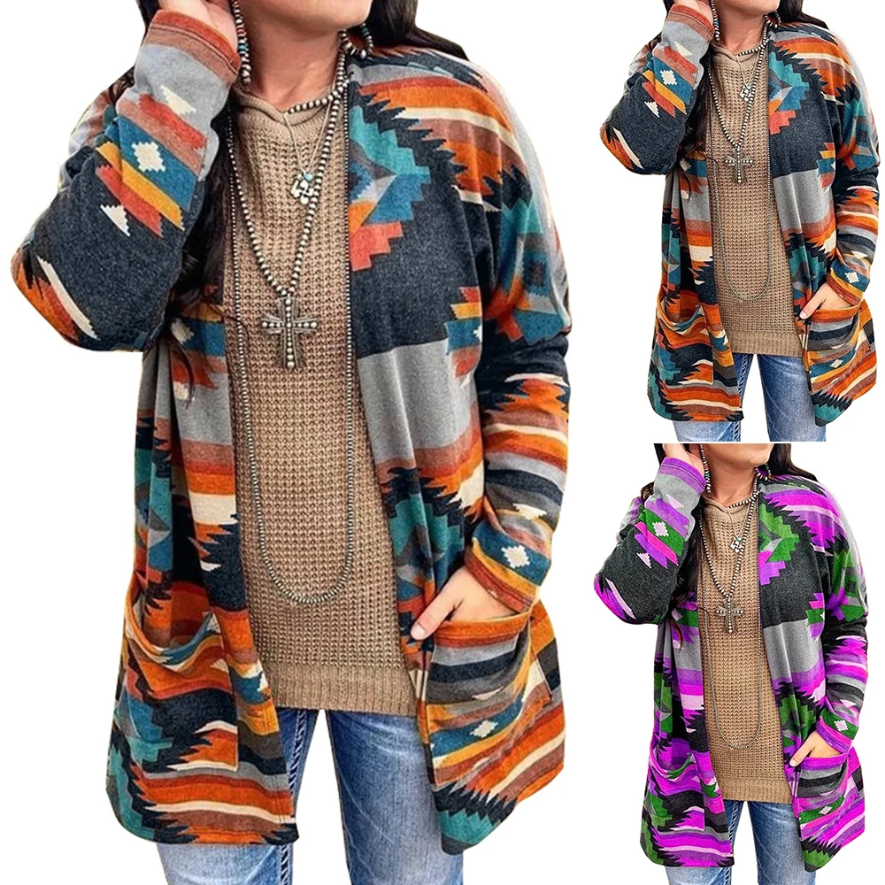 

Winter Floral Printed Coats for Women Open Stitch Ladies Long Coat Autumn Long Sleeve Outwear Outdoor Casual Vintage Jacket