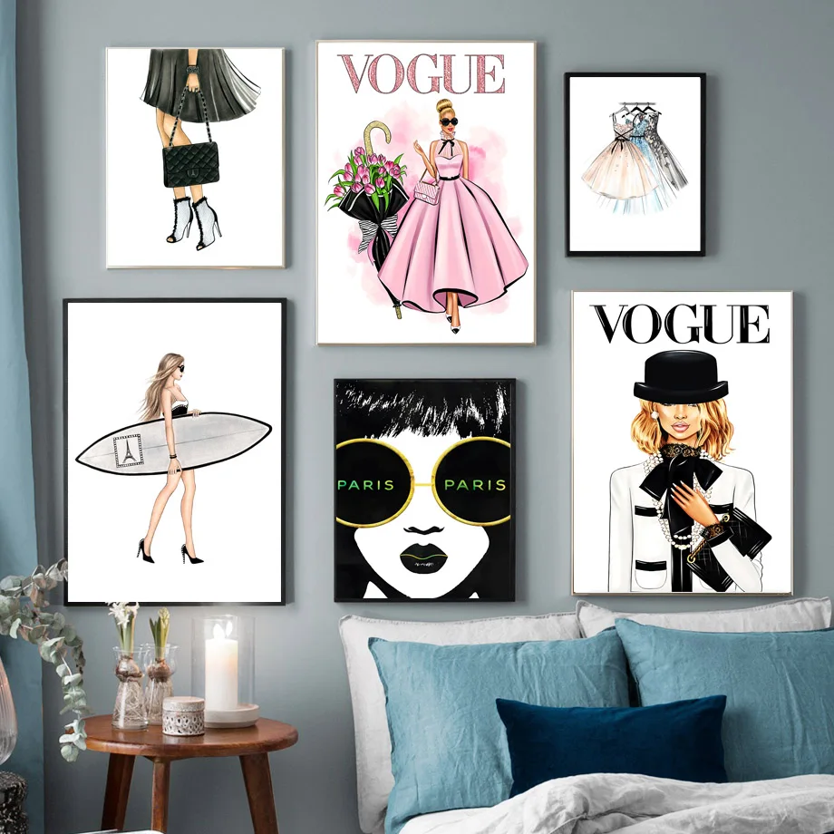 Модные розовые женские платья с цветами для девушек настенные художественные