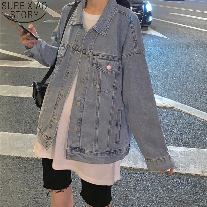 

2022 Casual Denim Jacket Women New Coat Women Loose Clothes Korean Fashion Spring Autumn Jackets Blue Casual Tops 16291