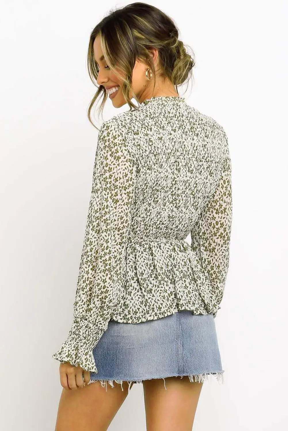 Блузка женская демисезонная с длинным рукавом и цветочным принтом|Блузки| |