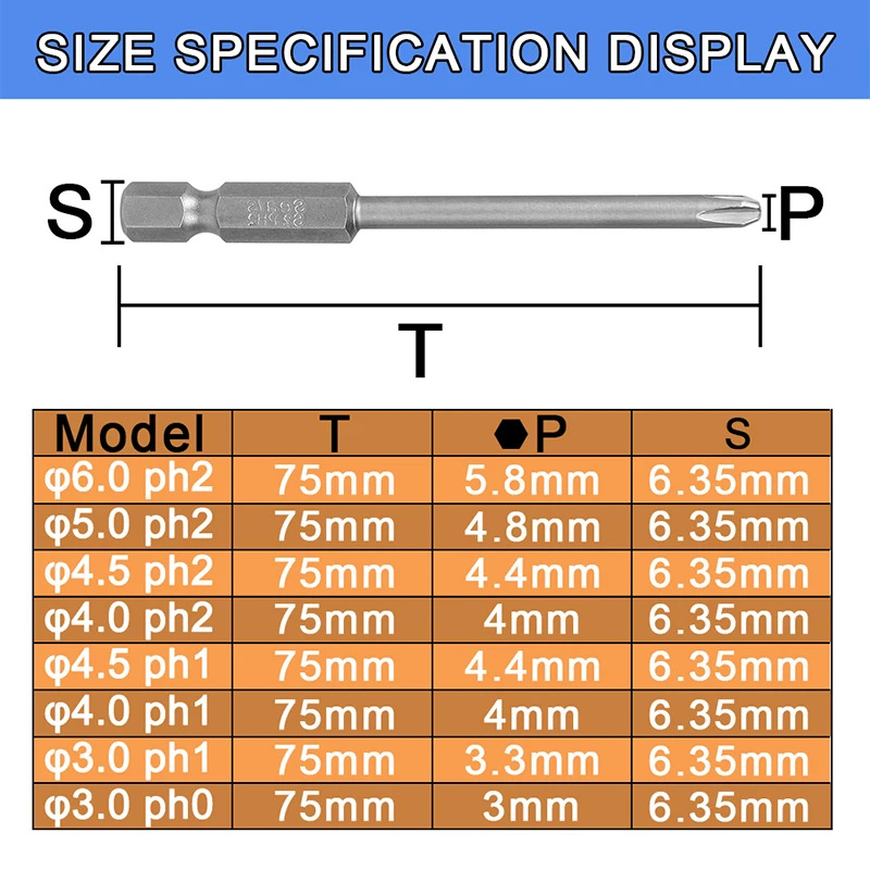 8 шт с крестообразной головкой отвертка биты 75 мм длиной S2 Сталь крестообразная