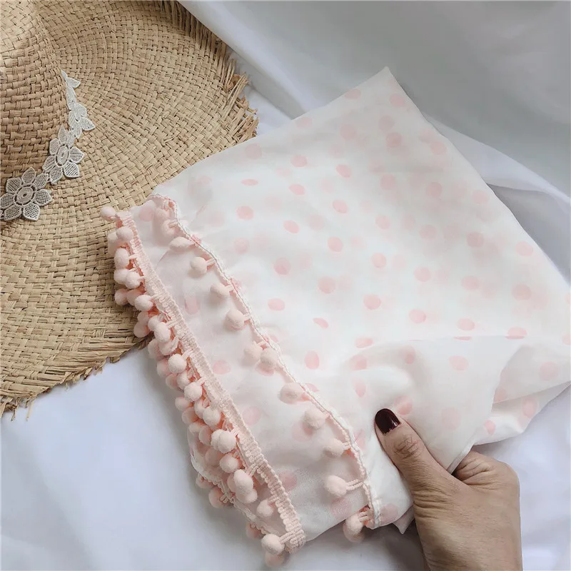 Новый шарф с вышивкой и помпоном хиджаб принтом в горошек модные шарфы шали