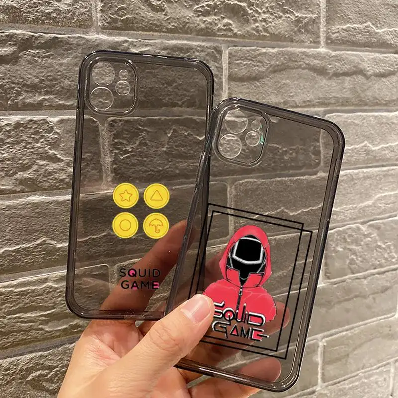 

Squid Game Phone Case For iPhone 7 8 11 12 X XS XR MINI Pro Max Plus Retro Black Grey clear transparent Wooden Man 456 TV