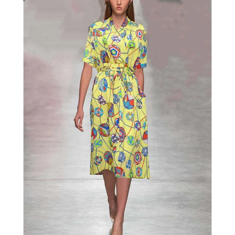 

Женское модельное платье 2020, элегантные платья высокого качества в Звездном стиле с V-образным вырезом и коротким рукавом, платья с принтом ...