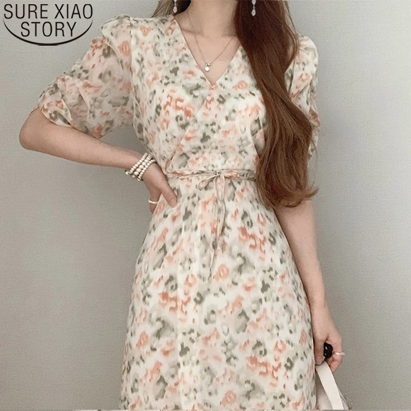 

Женское винтажное шифоновое платье с V-образным вырезом и рукавами-фонариками