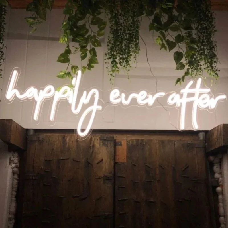 OHANEONK Custom Neon Sign Light of Happily Ever After for Wedding Personal Party Home Room Bedroom  Decor