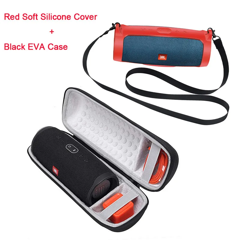 black and red Все 2 в 1 жесткий EVA дорожная сумка для переноски на молнии+ Мягкий силиконовый чехол для JBL Charge 4 Bluetooth динамик для JBL Charge4 - Цвет: black and red