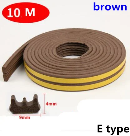 Brown E Seal Strip 10 м/рулон самоклеящаяся дверная уплотнительная полоса резиновая Погодная полоса ветрозащитная Звукоизоляционная оконная уплотнительная лента аксессуары для оборудования - Цвет: Brown E Seal Strip