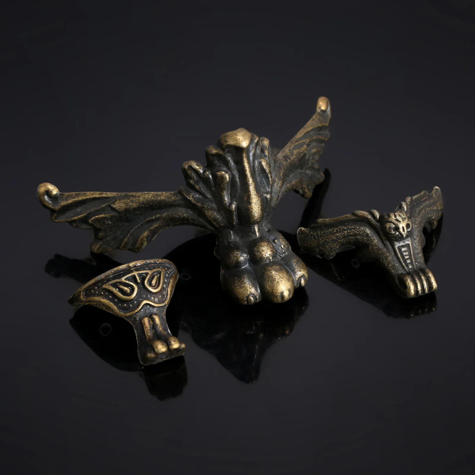 4Pcs Antique Bronze Corners Owl Bat shape Brackets Wood Box Feet Brass protector Jewelry Gift Leg Decorative Metal 3sizes - купить по