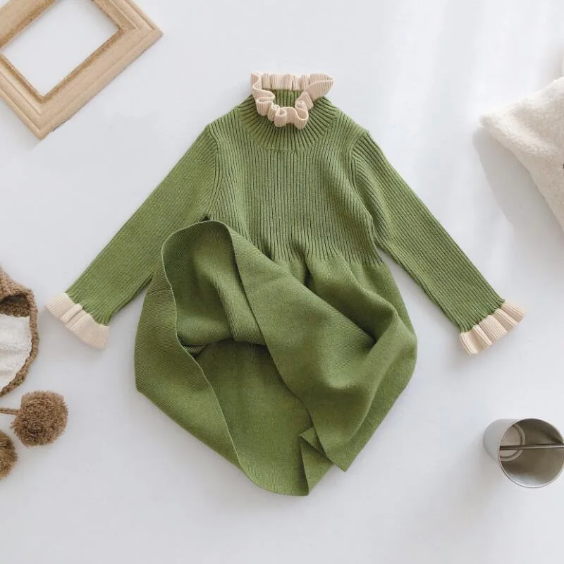 2020 Новый осень-зима платье принцессы для девочек вязать с высоким плотно