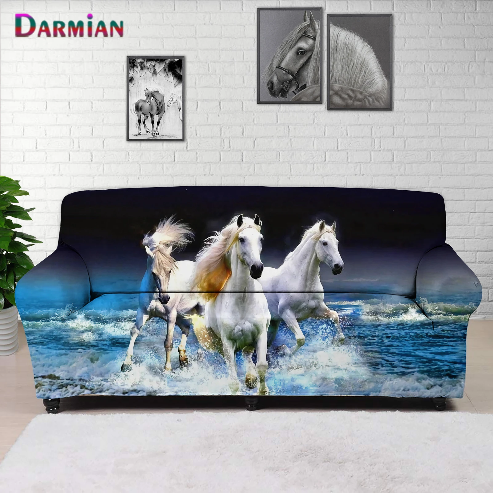 

Эластичный чехол для дивана DARMIAN Crazy Horse с принтом, растягивающийся чехол для дивана в гостиной, чехол для дивана, L-образный чехол для кресла, ...