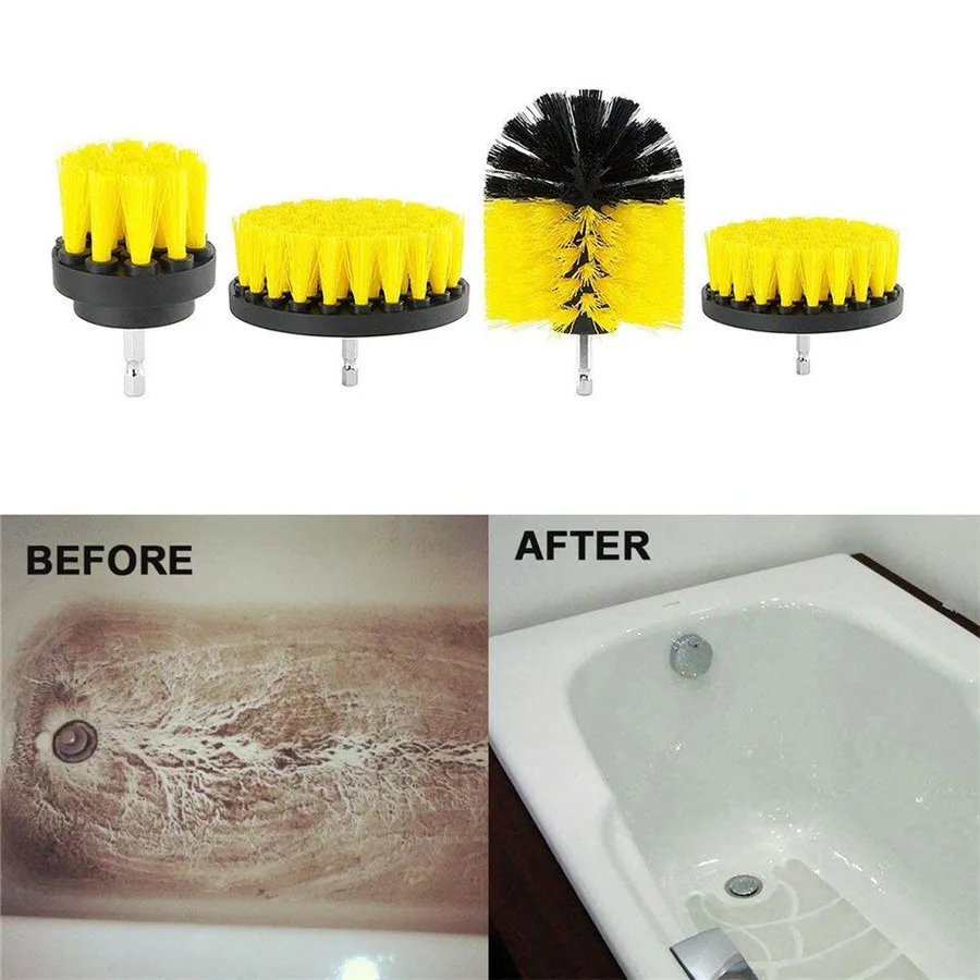 

ASCENDAS 4Pcs 2/3.5/4/5 Inch Electric Drill Brush Bathroom Surfaces Tub Tile and Grout All Purpose Power Scrubber Cleaning Kit