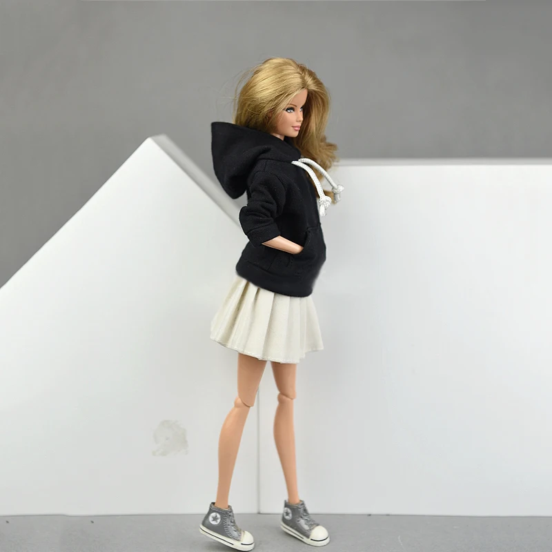 

Winter Black Long Sleeve Top Hooddies Short Skirts Suit Clothes for Barbie Doll Outfits Clothes for 1/6 BJD Doll Accessories Kid