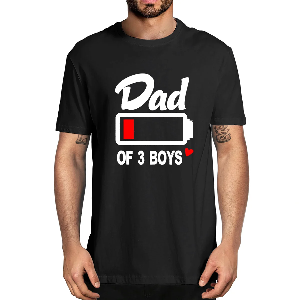 

Unisex Dad Of 3 Boys Low Battery Funny Family Matching For Father's Day Gifts Men's Shirt Short Sleeve T-shirt