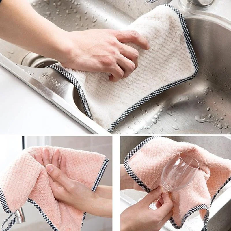 

Kitchen Coral Velvet Dish Towel Rag Non-stick Oil Dish Cloth Double-sided Absorbent Thickening Scouring Pad