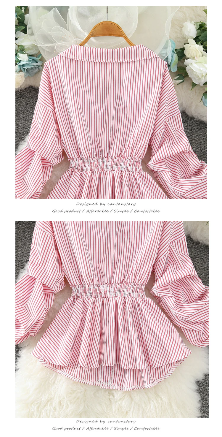 black long sleeve top stripe blouses Women chiffon long-sleeve New Tops Fashion Korean shirts Female blouse 2021Spring Autumn princess clothes V-neck satin blouse