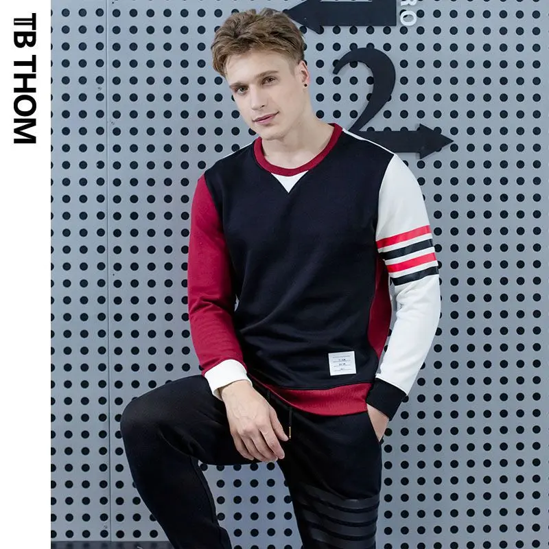 

THOM men's TB patchwork o-neck sweatshirts autumn thick contrast color casual sweatshirts men youth hoodies
