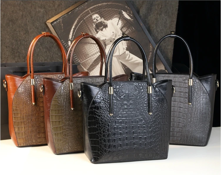 

New fashion large capacity tote bags for women leather handbags high quality alligator shoulder messenger bag top handle bag sac