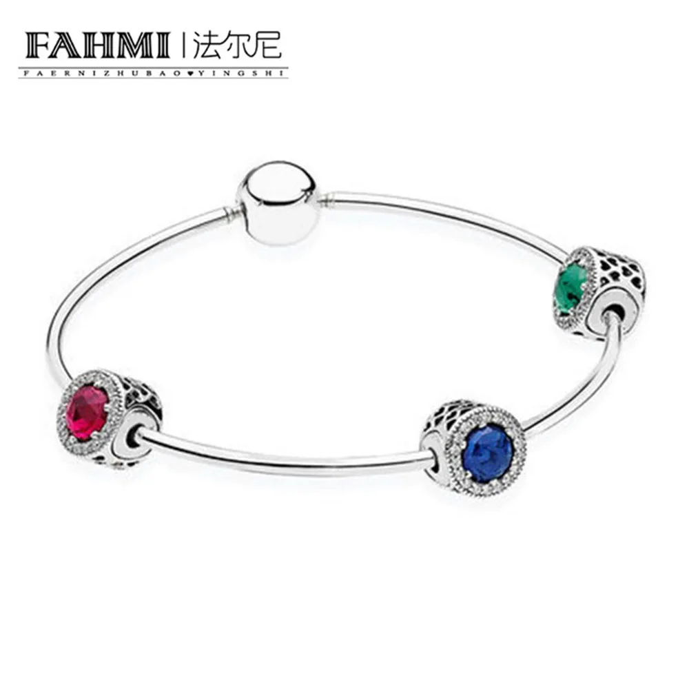

2020 100% 925 E Serie Sterling Silver Sterling Silver Zircon Radiation Charm Bracelet Suit for Ladies Gift Jewelry Factory