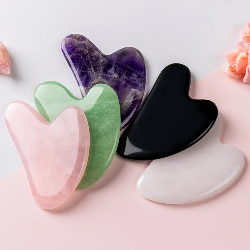 

Natural Jade Stone Gua Sha Massage Board Rose Quartz Guasha Plate Jade Face Massager Scrapers Tools For Face Neck Back Body