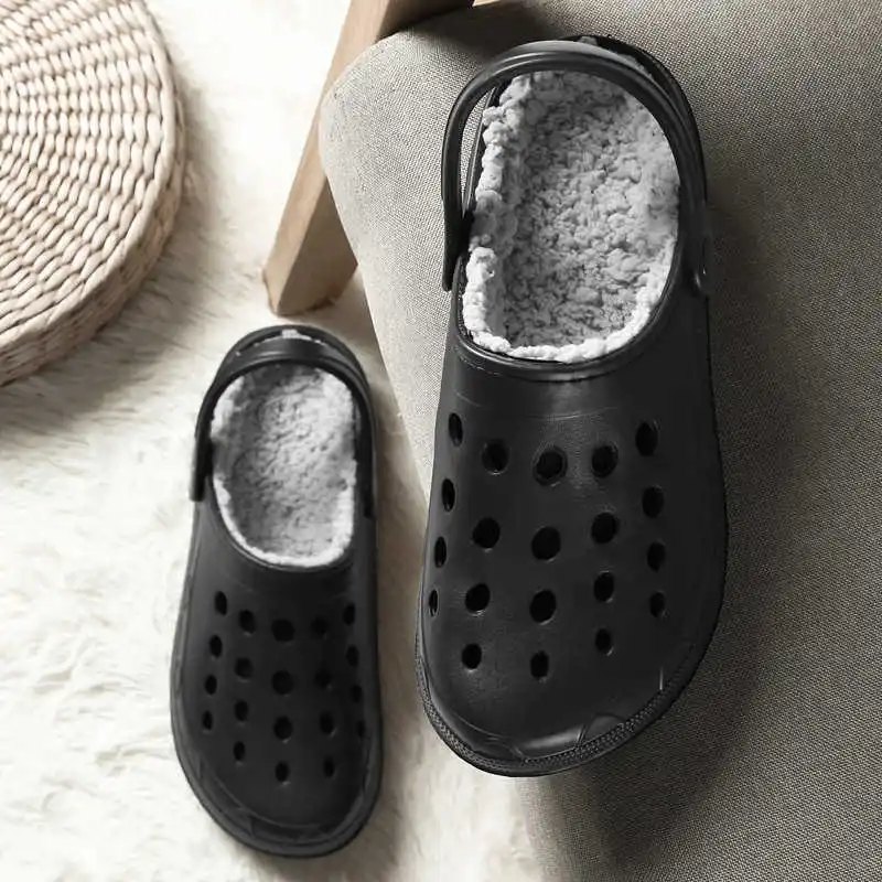

Hollow breathable cotton slippers men not to tie my shoe hole indoor warm room sandal shoes women winter garden clogs