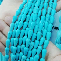 827mm natural blue turquoises semi precious stone hole flat drops beads jewelry making diy bracelet necklace accessories 39cm