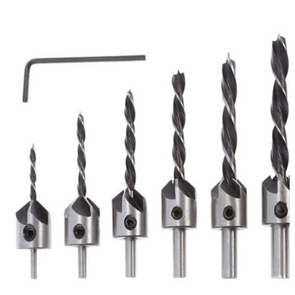 

4 / 7 Piece Wood Bit 3-edge 3-10mm Adjustable Round Handle Conical Wood Drill With Wrench For Drawing Wood Groove With Wrench