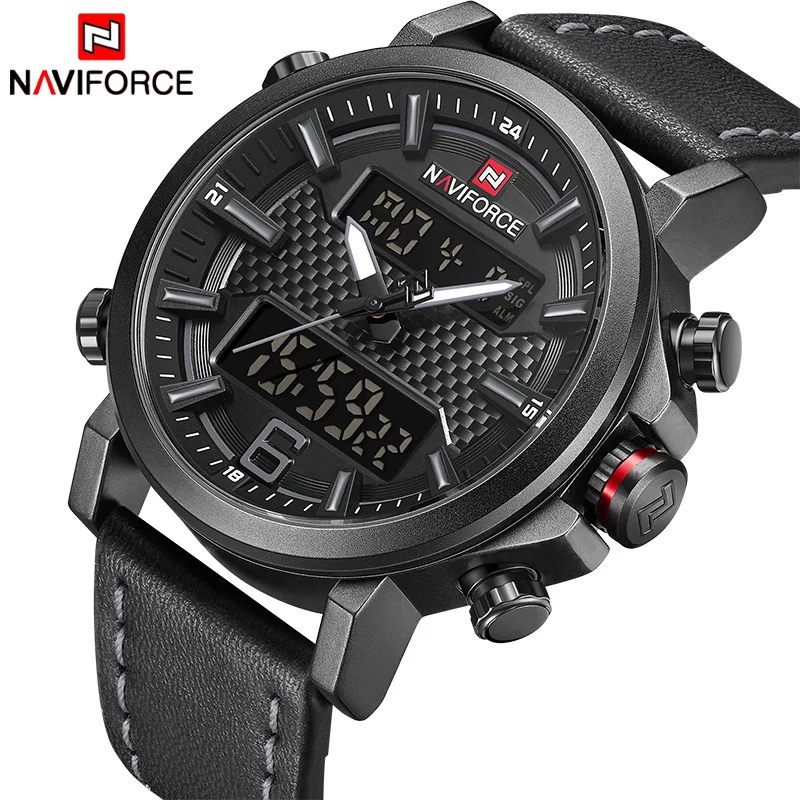 2021 NAVIFORCE New Men's Fashion Sport Watch Men Leather Waterproof Quartz Watches Male Date LED Analog Clock Relogio Masculino