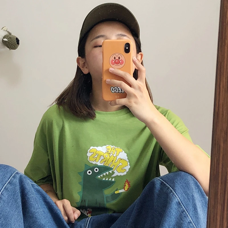 Женская футболка Shellsuning Ulzzang с графическим принтом летняя круглым вырезом и