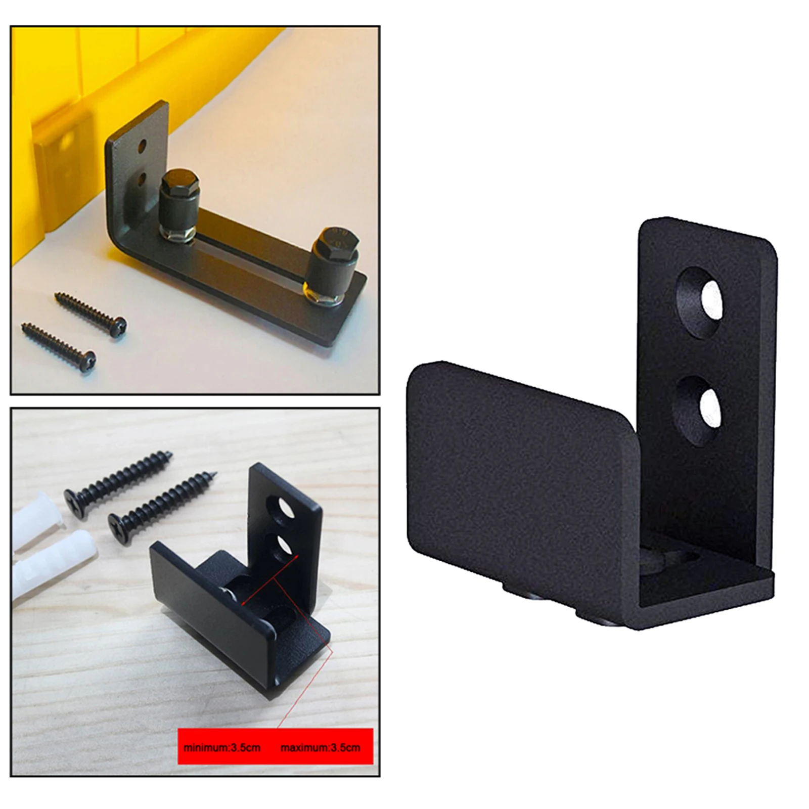 

Sliding Barn Door Bottom Wall Mount Floor Guide with Screws Black Steel Hardware Accessories