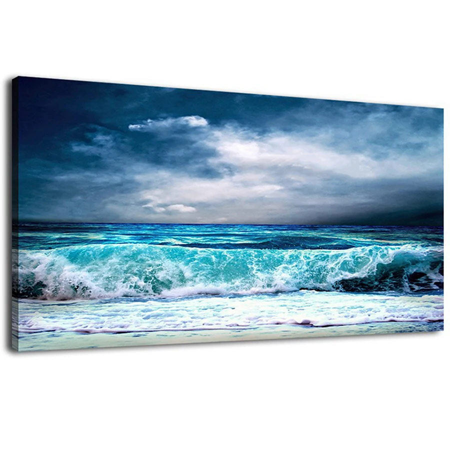 

Big Size Full Square Round Mosaic Diamond Embroidery Ocean Aqua Waves Picture Stormy Weather Blue Sky 5D DIY Diamond Painting