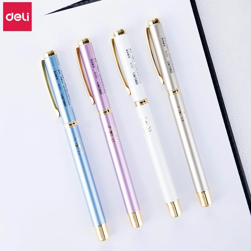 Deli Metal Fountain Pen 4 Pcs Elegant Business Signing Pens School Stationery for Student Writing High Quality Ink |