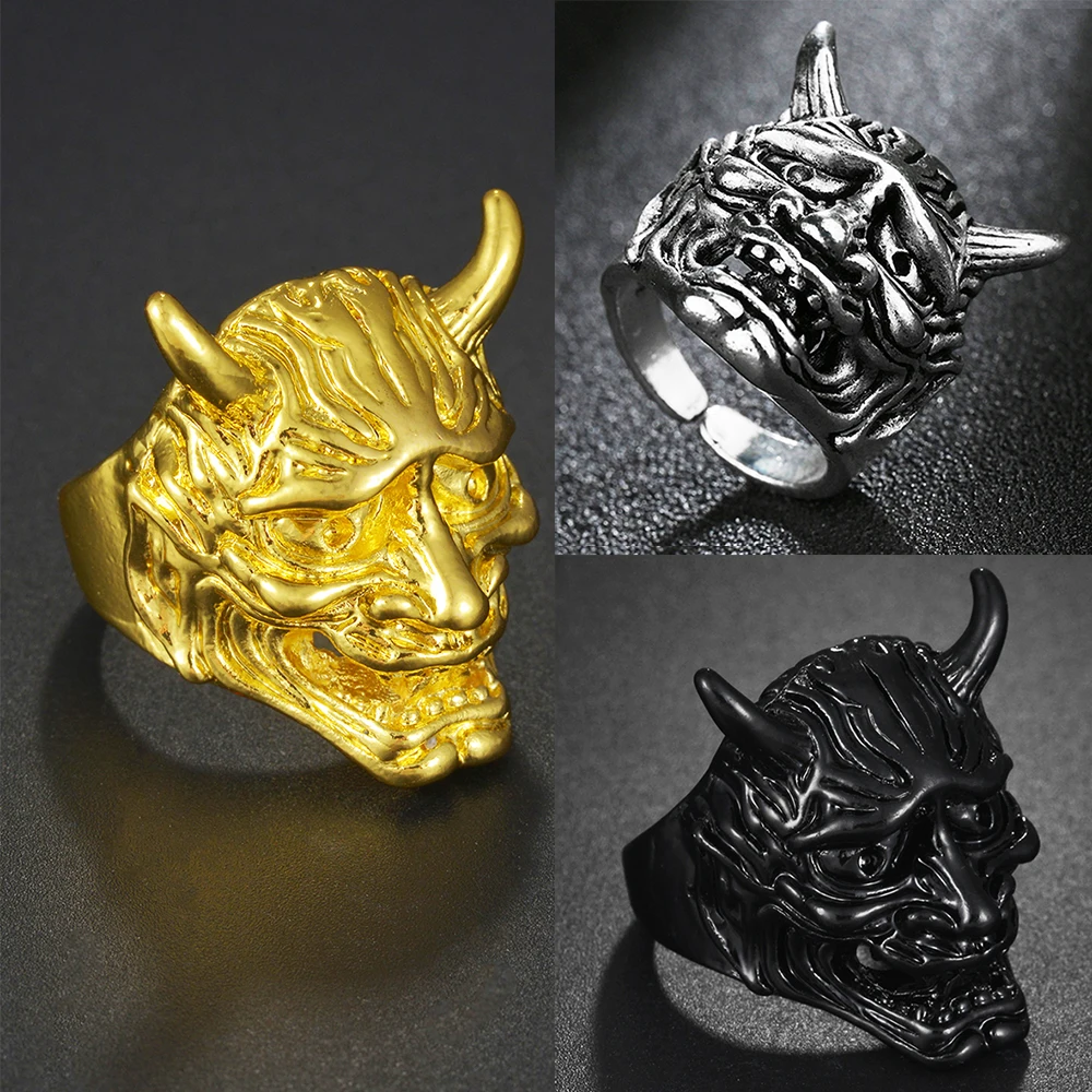

Vintage Gold Black Silver Color Double Horned Beast Mens Open Ring Rock Fashion Exaggerated Party Anniversary Rings Jewelry Gift