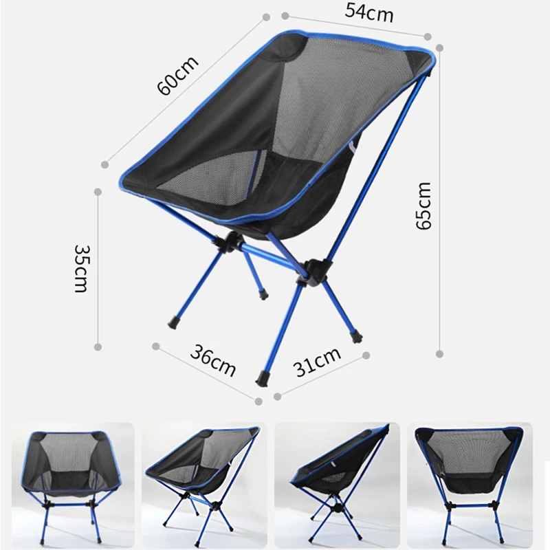 저렴한 2 세트 야외 접이식 의자 초경량 휴대용 낚시 의자 비치 의자 캠핑 의자 달 의자, 라이트 블루 & 레드