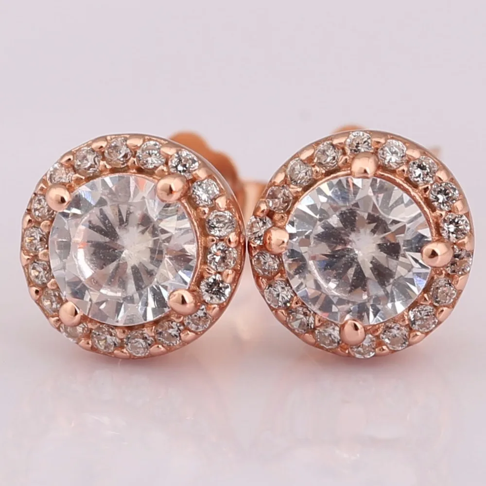 

925 Sterling Silver Rose Gold Classic Elegance With Clear Crystal pandora Earrings For Women Wedding pandora Jewelry