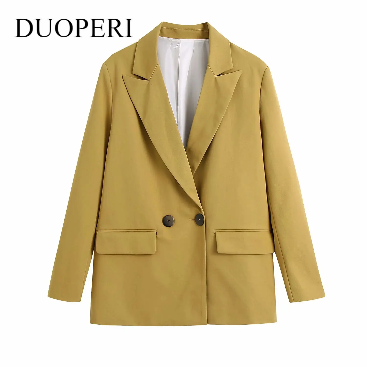 

DUOPERI 2021 Fashion Blazer Neutral style Women Casual Long Sleeves Chic Lady Oversized Coat Female Outwear femme veste