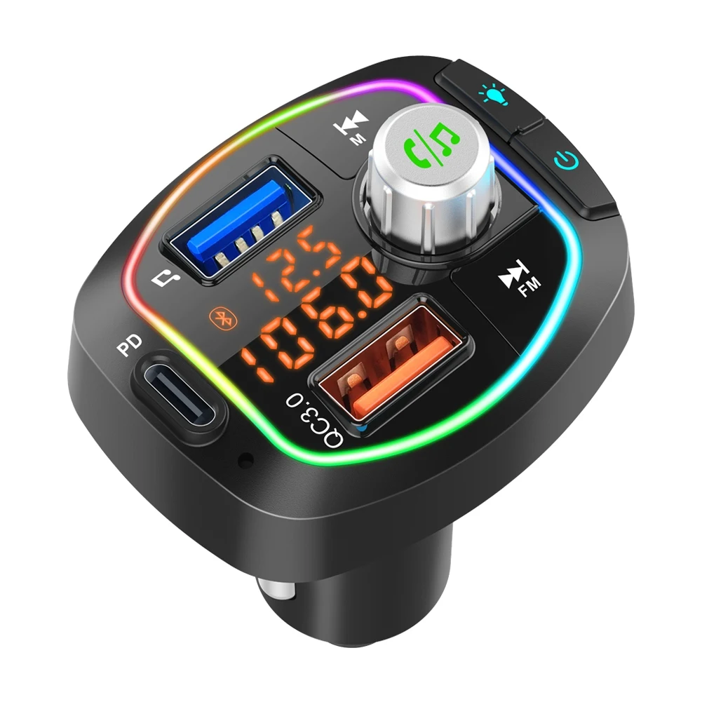

Car Bluetooth 5.0 ,Wireless FM Transmitter,with Dual USB, PD3.0 Output, Support USB and TF Card MP3 Player BC66