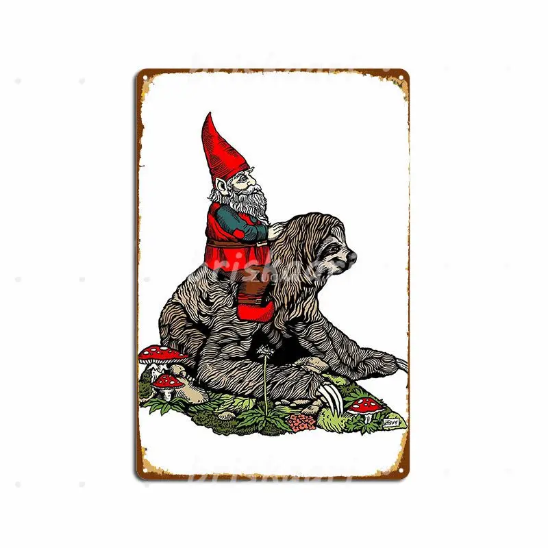 Gnome Riding A Sloth Metal Signs Wall Decor Living Room Vintage Club Metal Posters