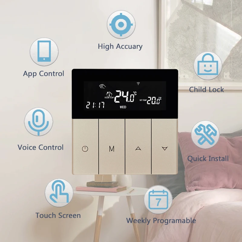 Beok Wifi Gas Boiler Thermostat Smart Room Heating Temperature Controller 220V Touch Programmable Work With Google Home Alexa |