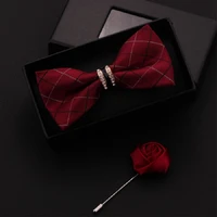 2020 new fashion mens bow ties wedding double fabric plaid bow tie banquet host show formal butterfly tie with gift box corsage