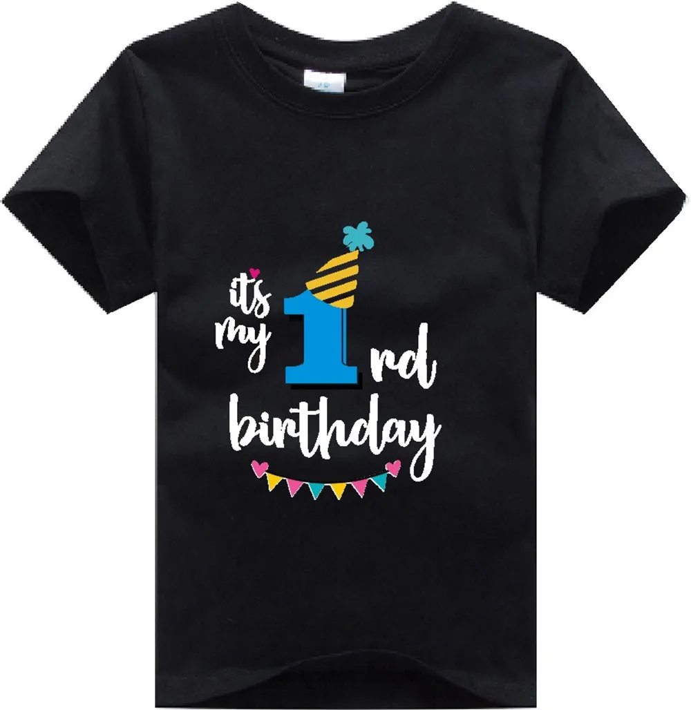 

T-shirts For Children Birthday Girl Boy Clothing ropa de nias 2 a 8 aos Short Sleeve Cotton Black Print 1 2 3 4 5 6 7 8 9