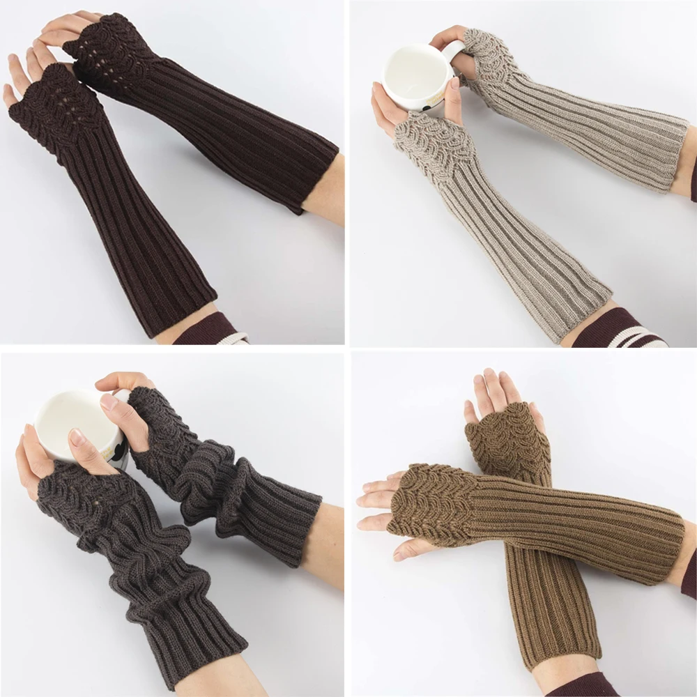 Повседневные модные унисекс полудлинные перчатки вязаные зимние без пальцев